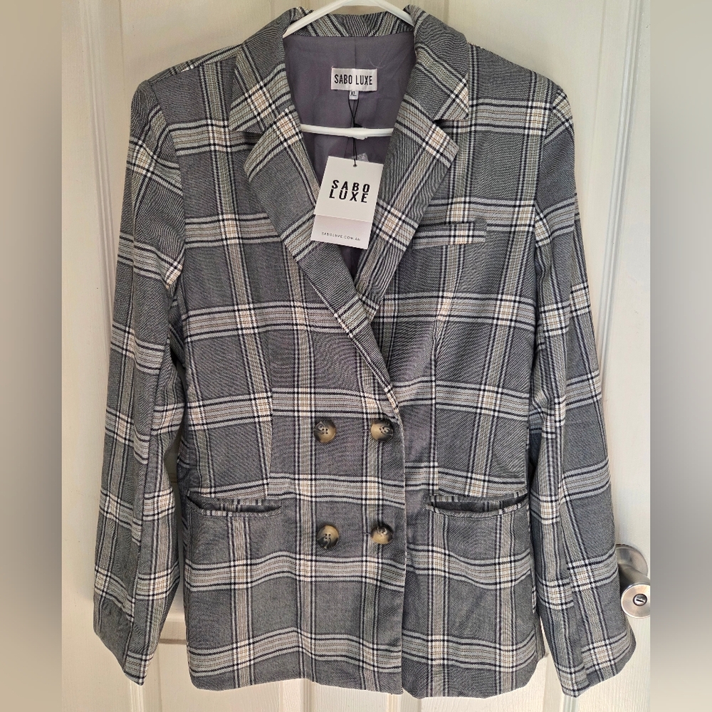 Sabo Luxe Double Breasted Windowpane Plaid Women's Blazer
